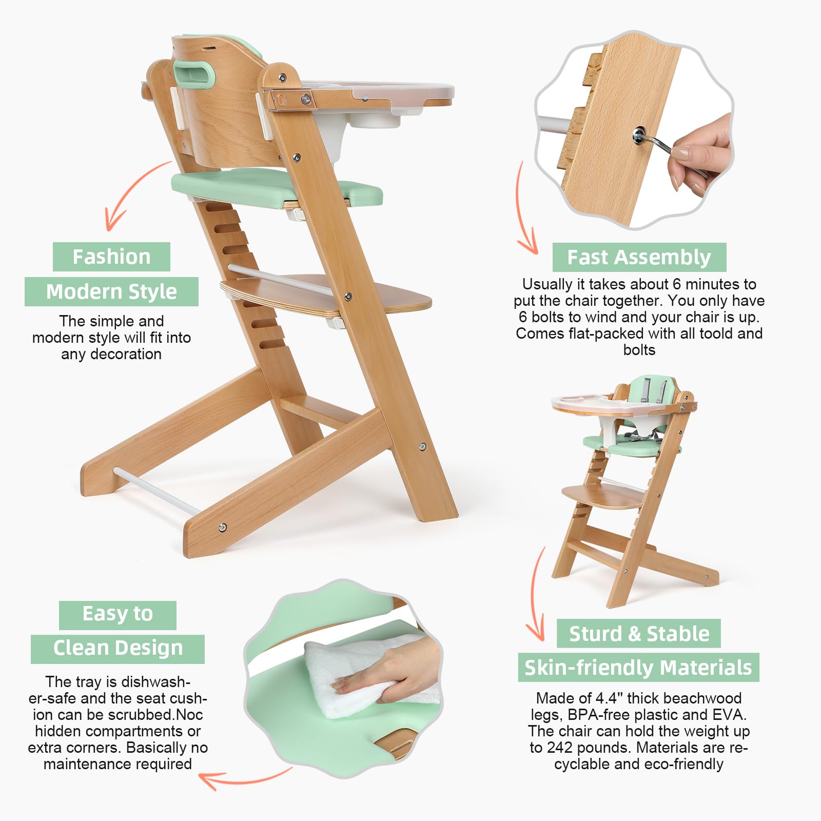 Cowiewie eight-position seat height adjustment supports comfortable seating as your child grows.