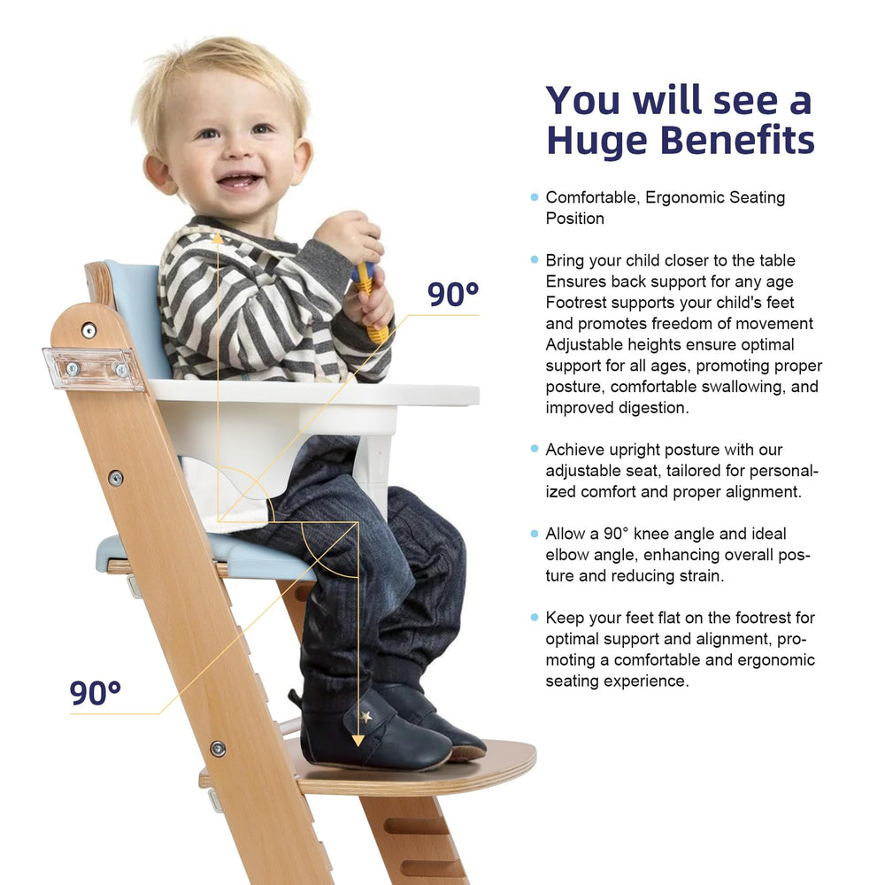 Cowiewie high chair blue beech wood detail reveals natural grain and durability
