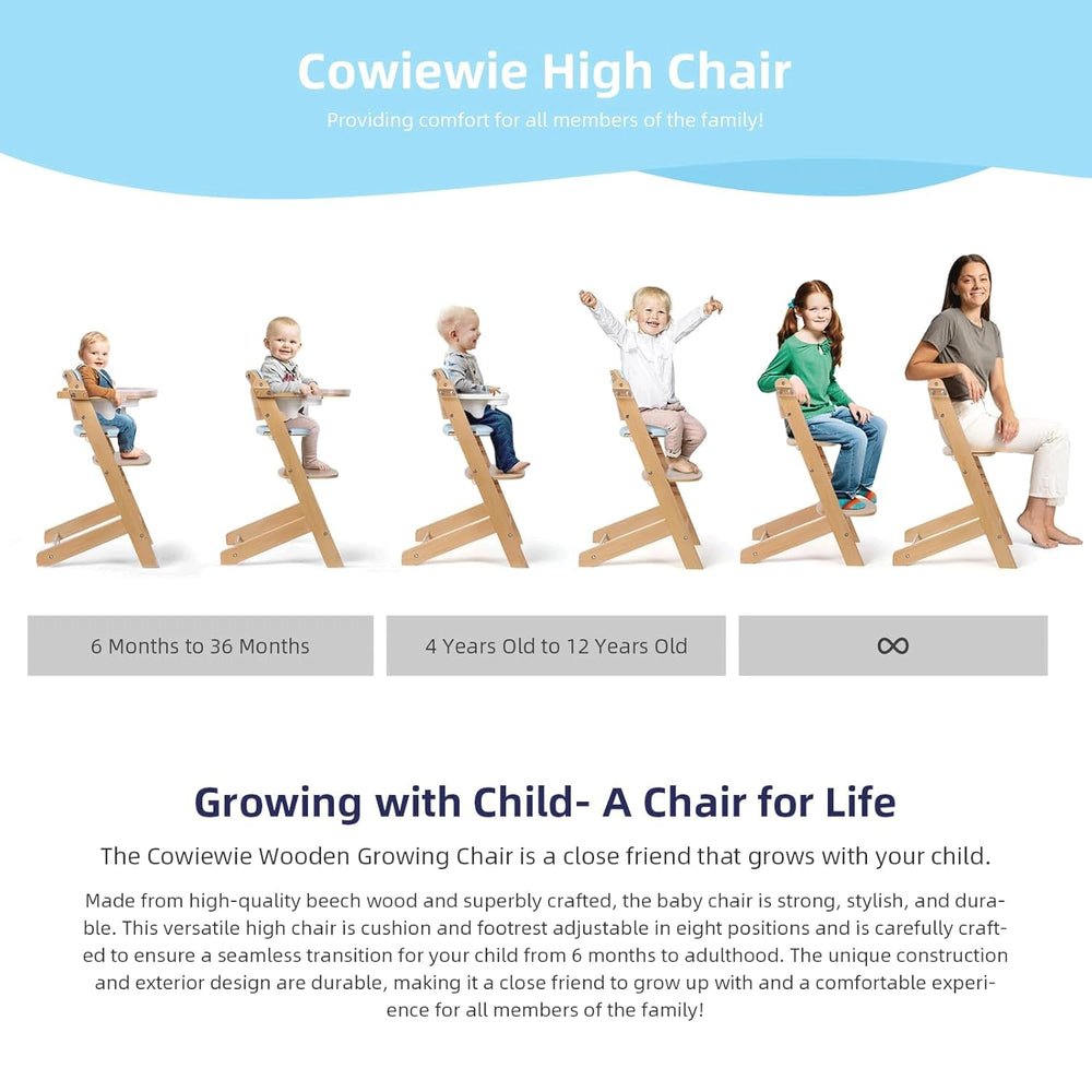 Cowiewie high chair blue dishwasher-safe plate simplifies post-meal cleanup
