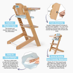 Cowiewie high chair blue height adjustment enables quick growth-friendly positioning