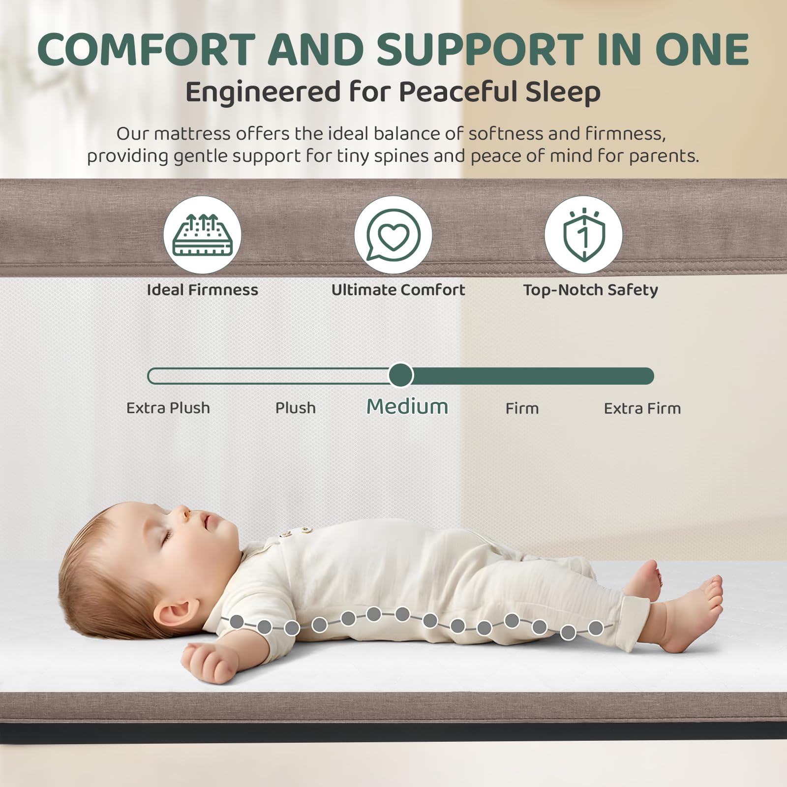 Cowiewie firm breathable mattress enhances newborn comfort with breathable layers.