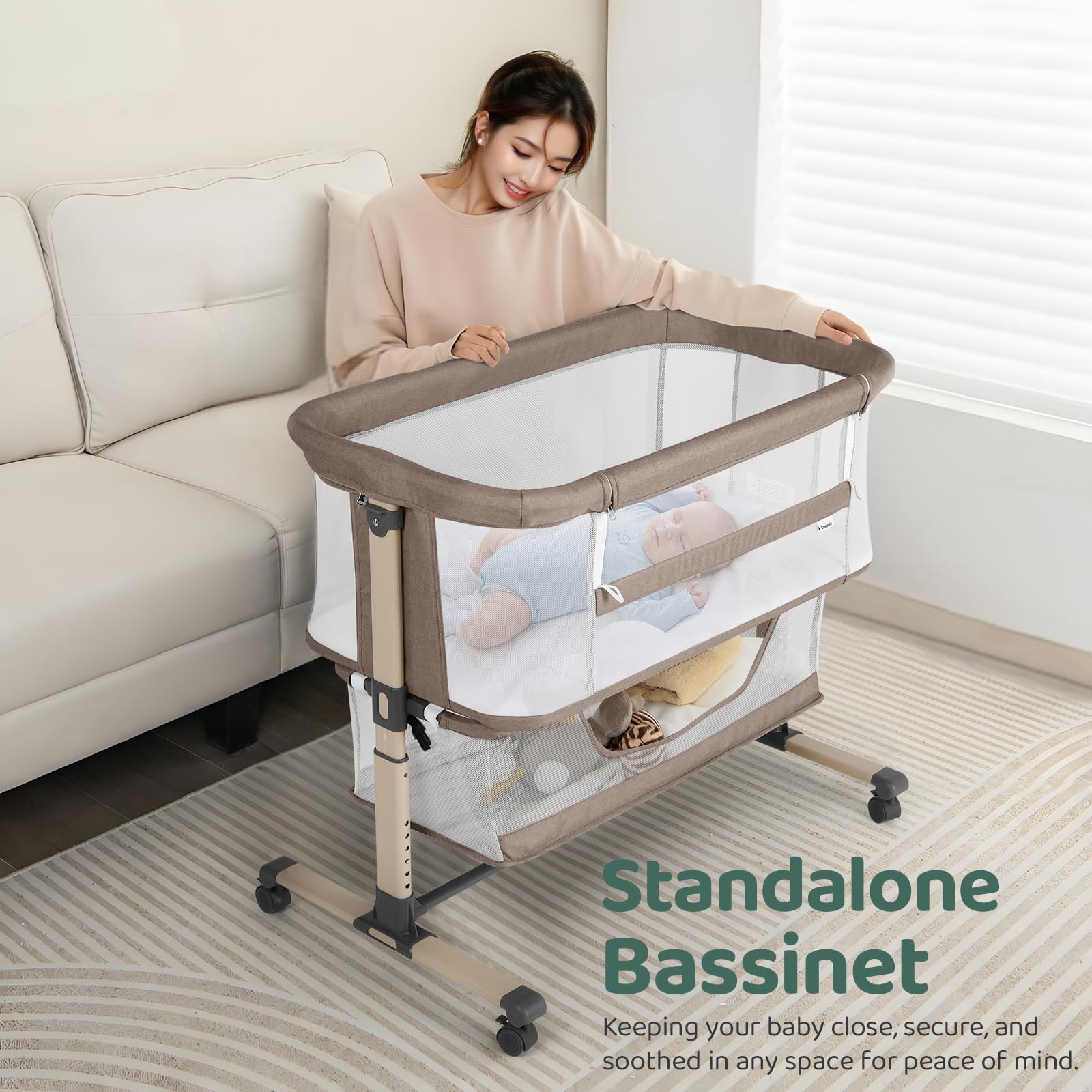 Cowiewie bedside sleeper supports peaceful nights with close, attentive infant care options.