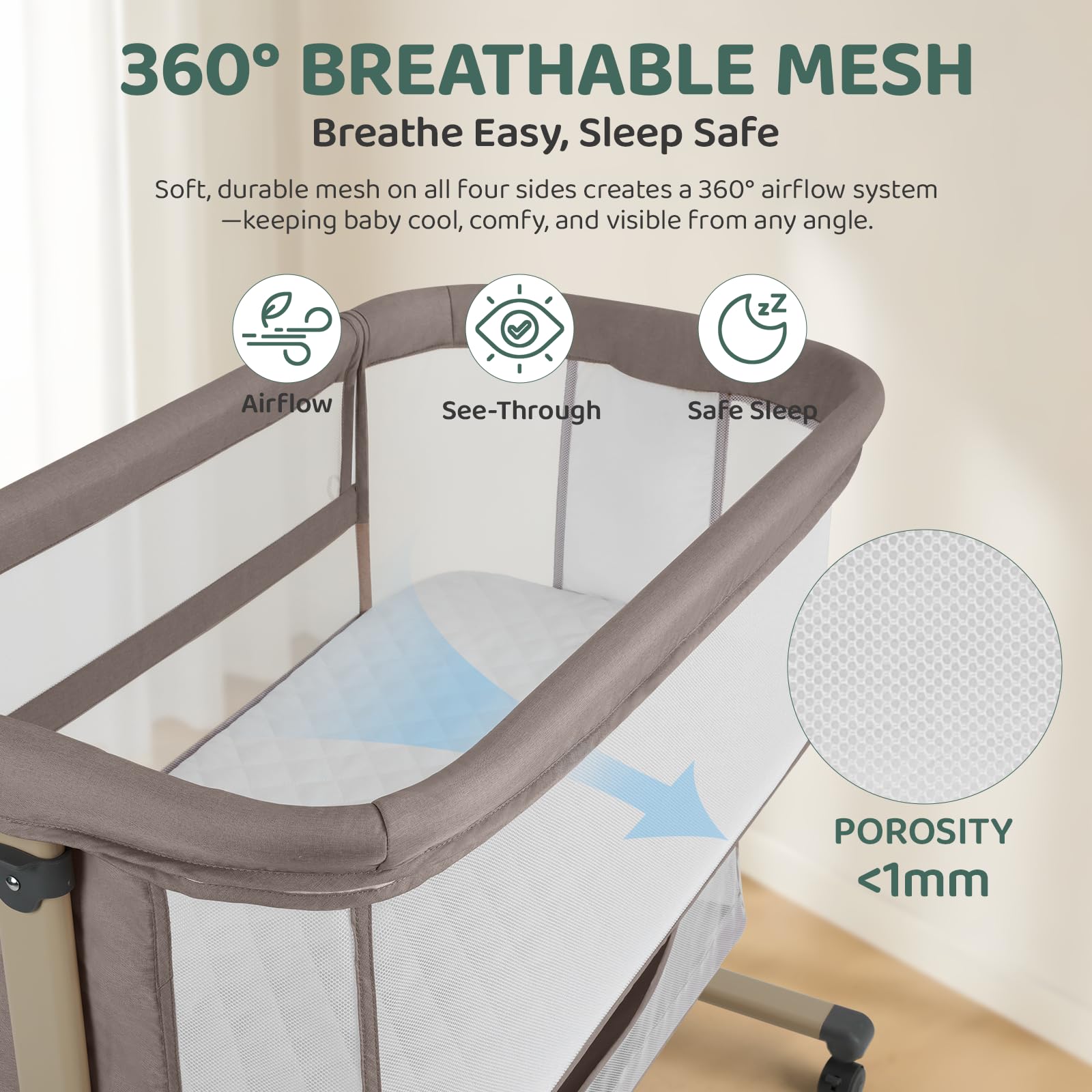 Cowiewie six-height adjustment lets you align with your bed for seamless nighttime feeds.