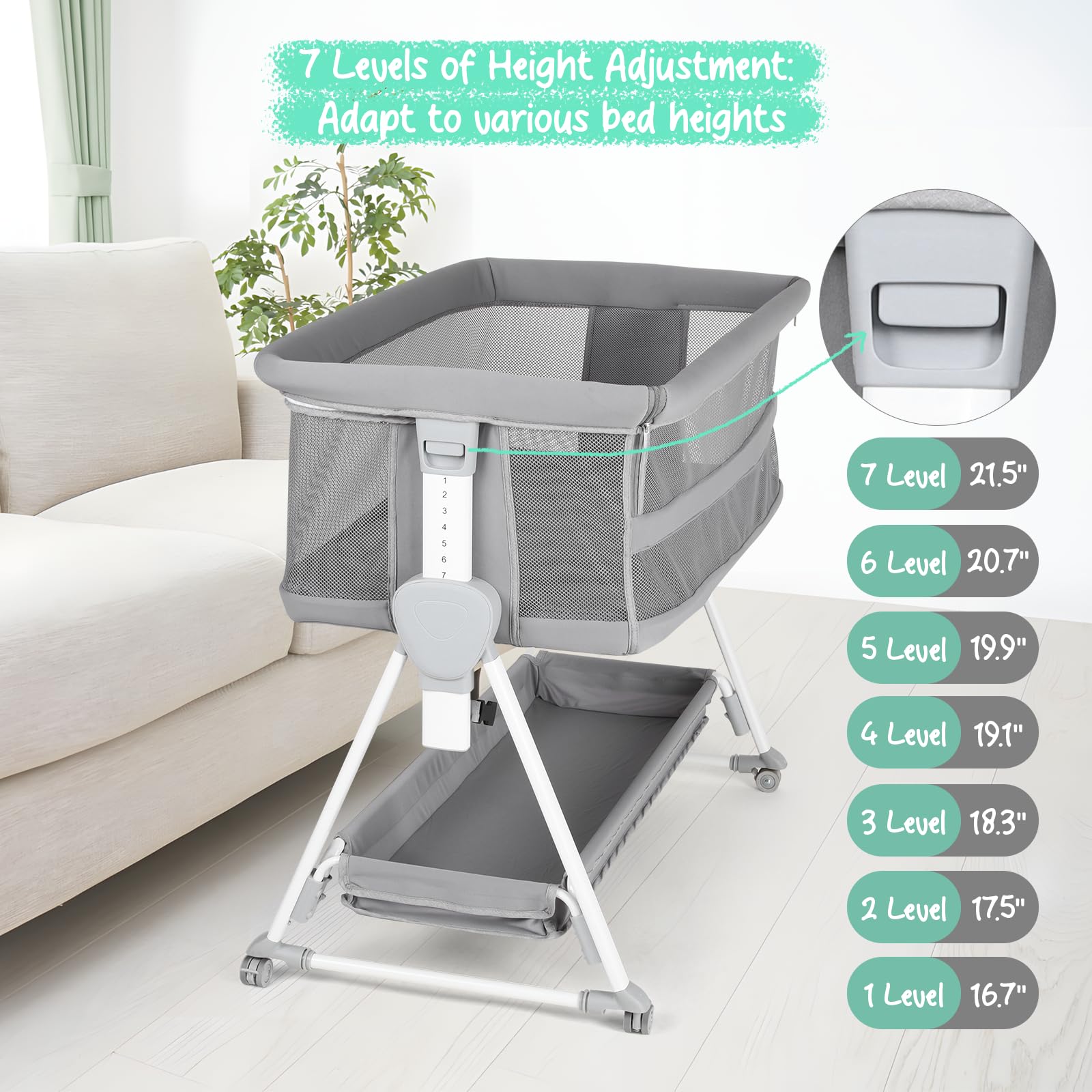 Cowiewie XL storage basket keeps diapers and wipes within reach during care.