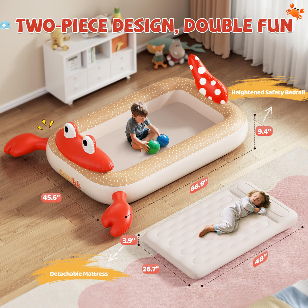 CoziBB bed demonstrates built-in pillow offering neck support for travel.