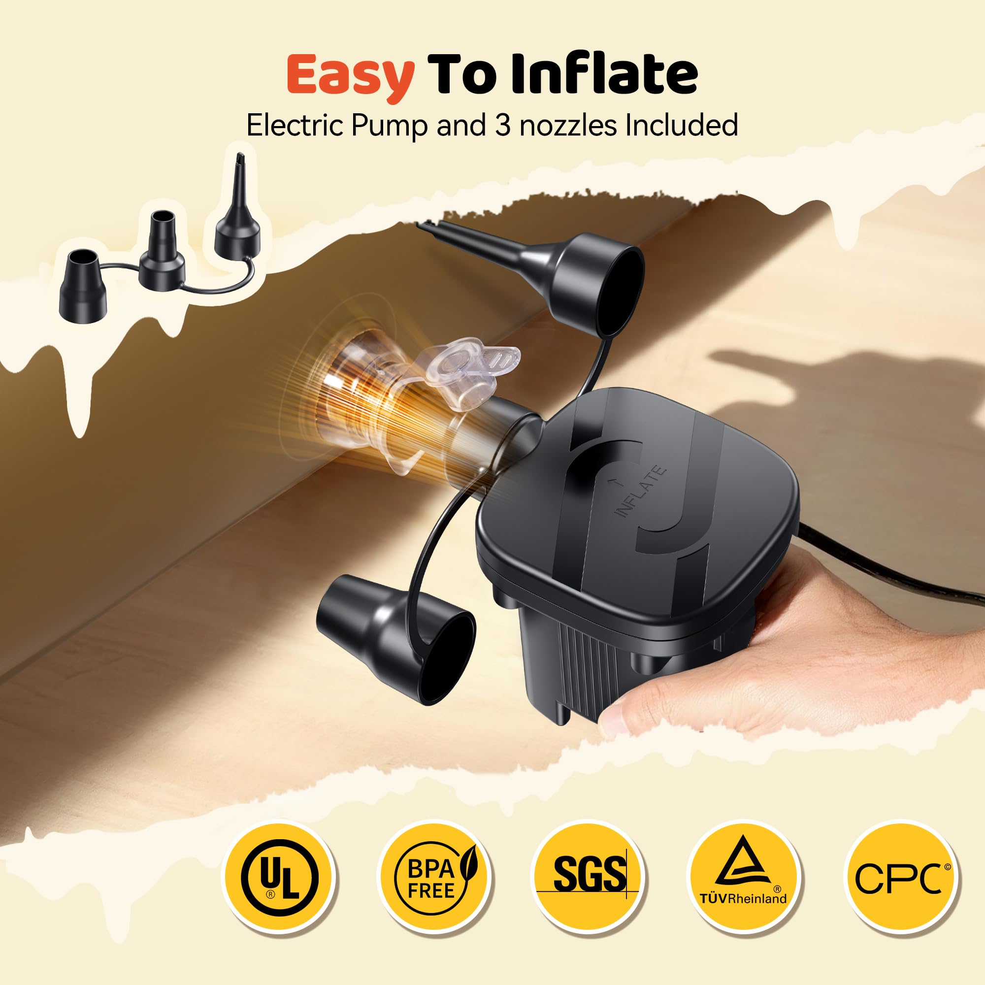 Cozibb quick inflate and deflate for fast setup anywhere