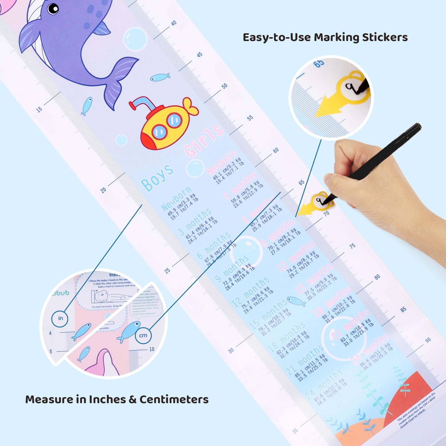 Cozibub chart uses marker stickers to track milestones without writing on the chart