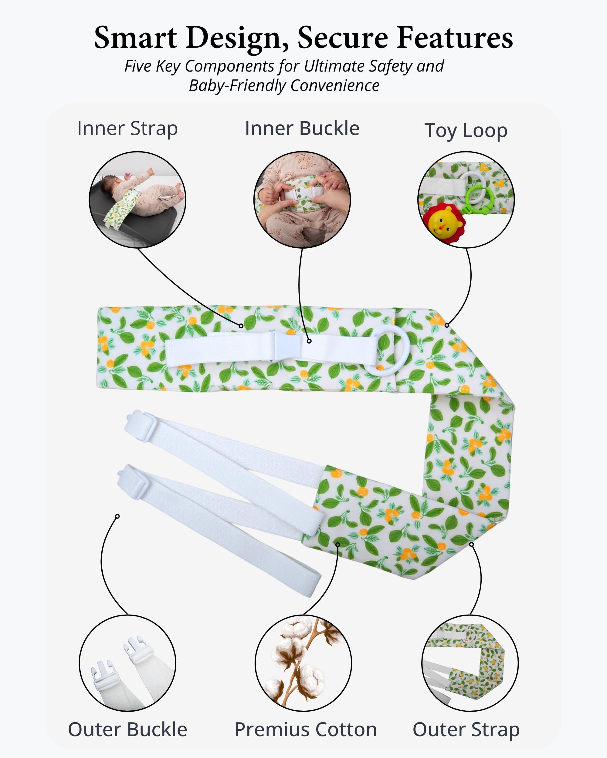 COZINUS changing pad strap reinforced stitching for long-lasting durability.