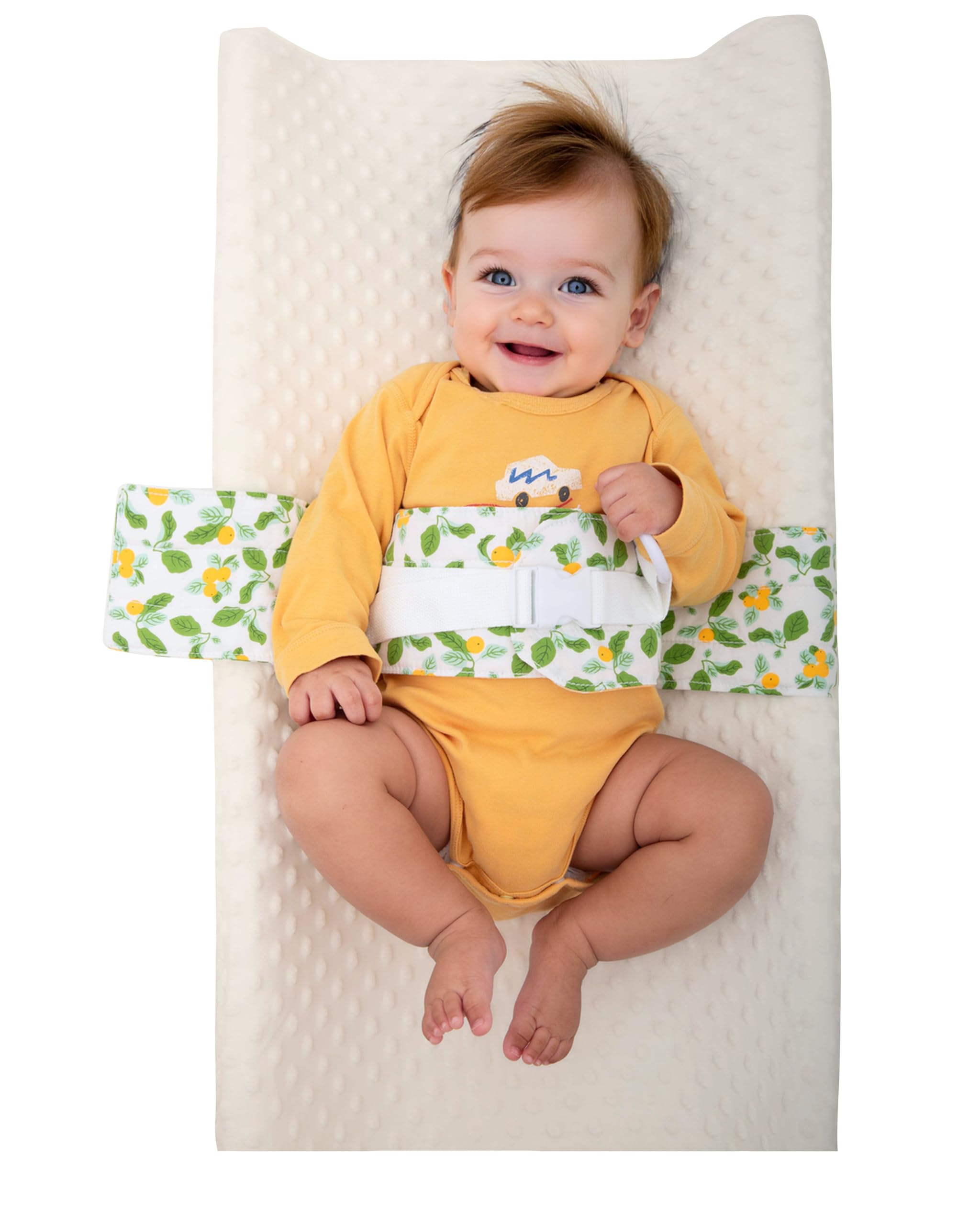 COZINUS changing pad strap with a soft buckle for secure diaper changes.