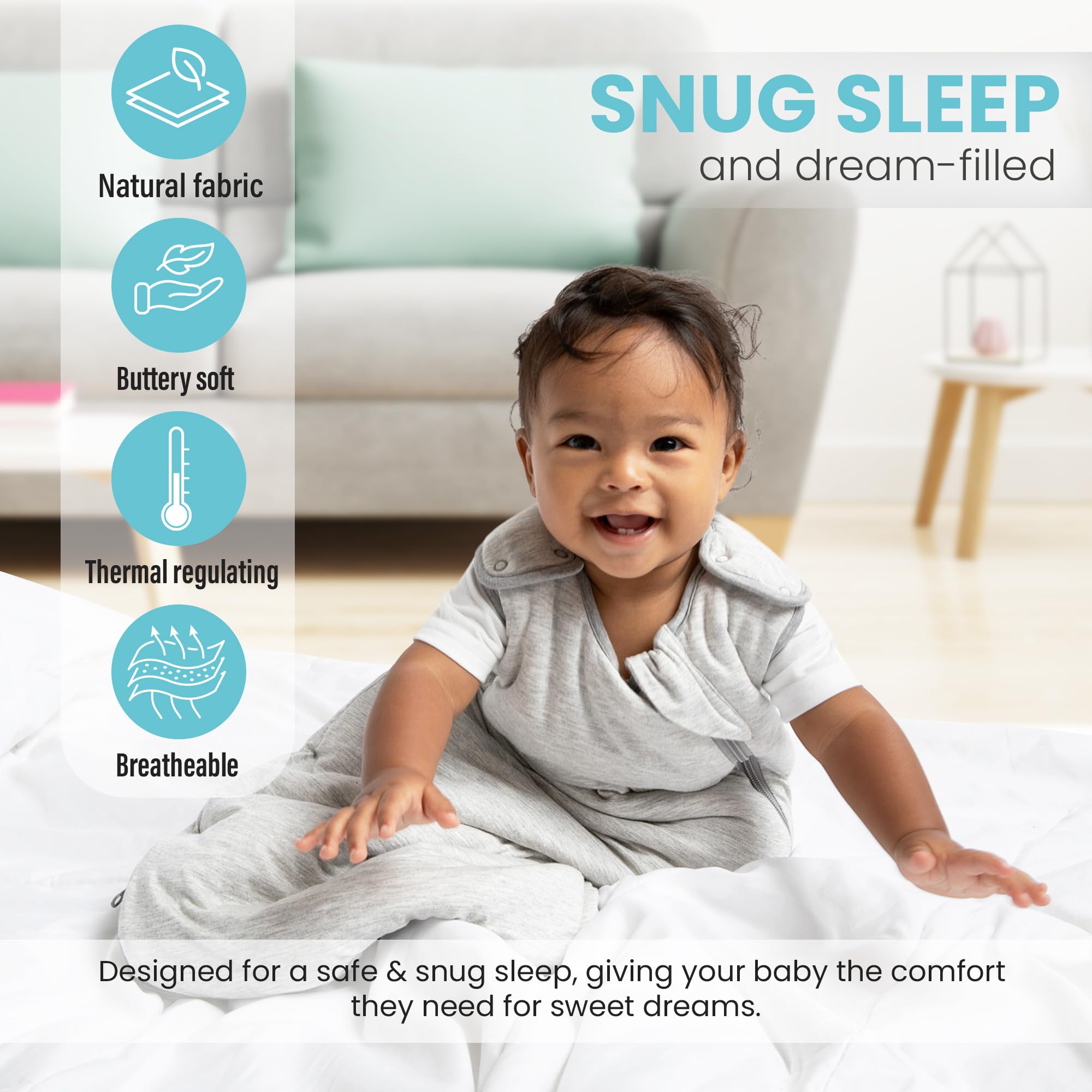 Cozy Seal sleep sack open with 2-way zipper for easy diaper changes.