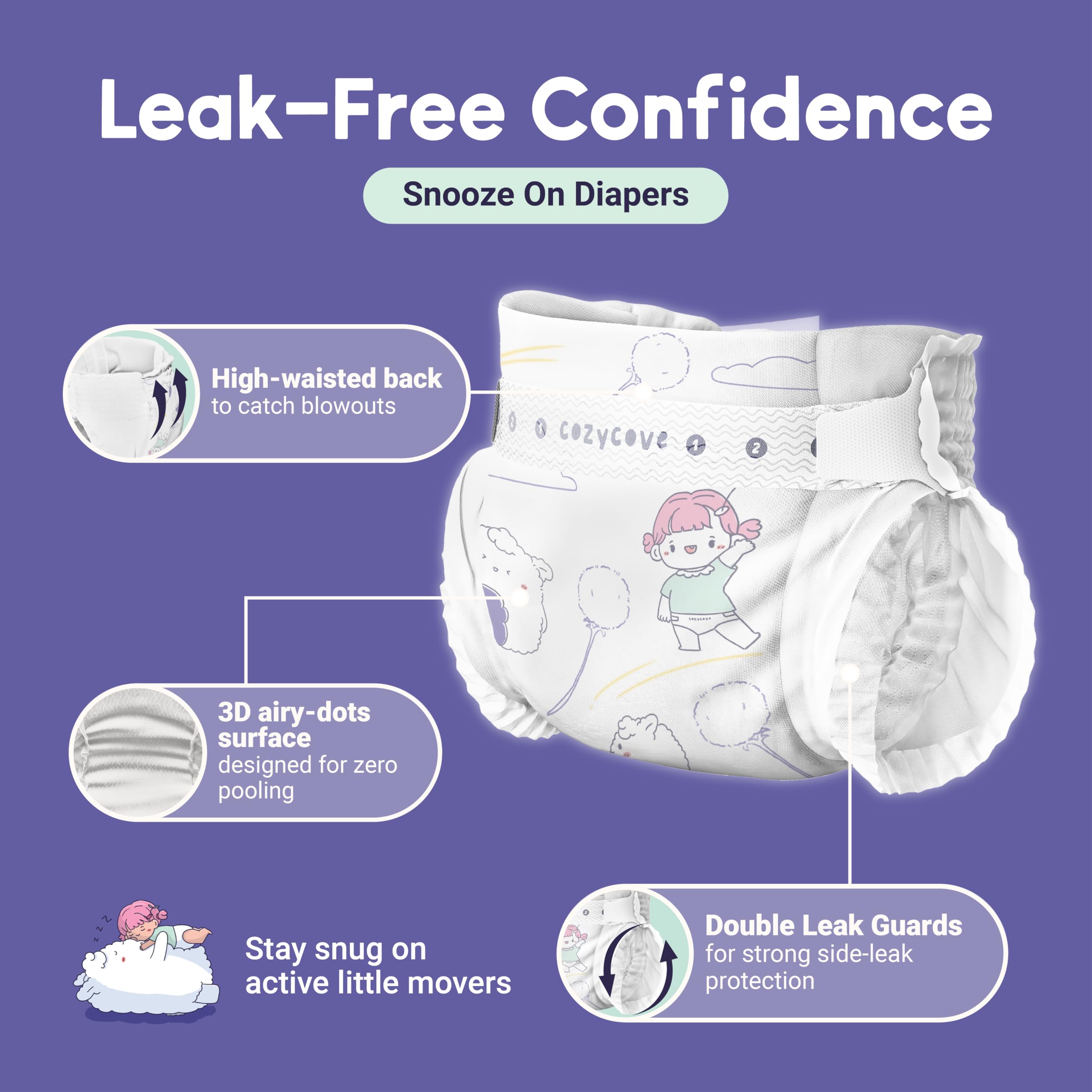 CozyCove dual-layer leg cuffs shield against leaks during active sleep