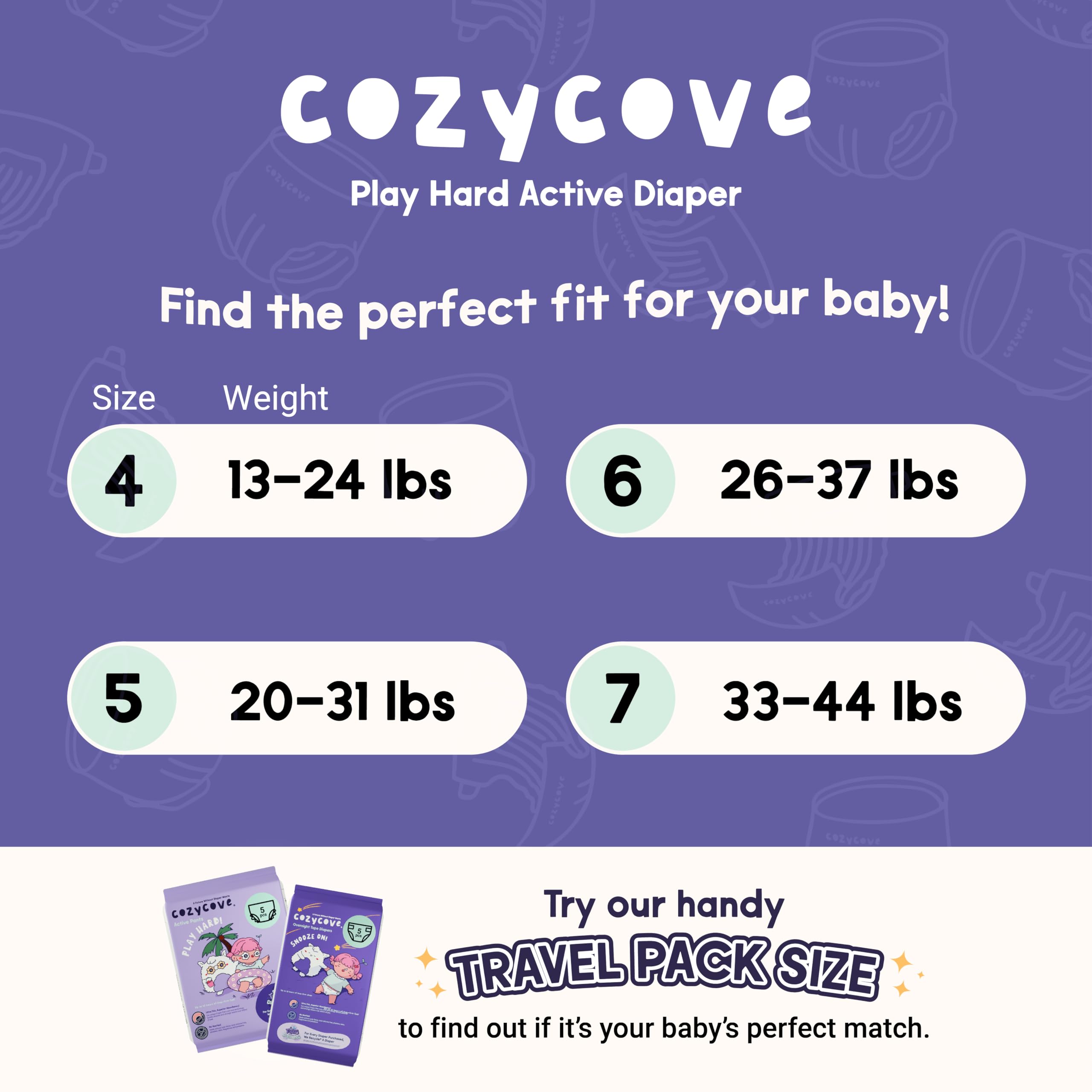 Cozycove size 4 fits babies 13-24 pounds.