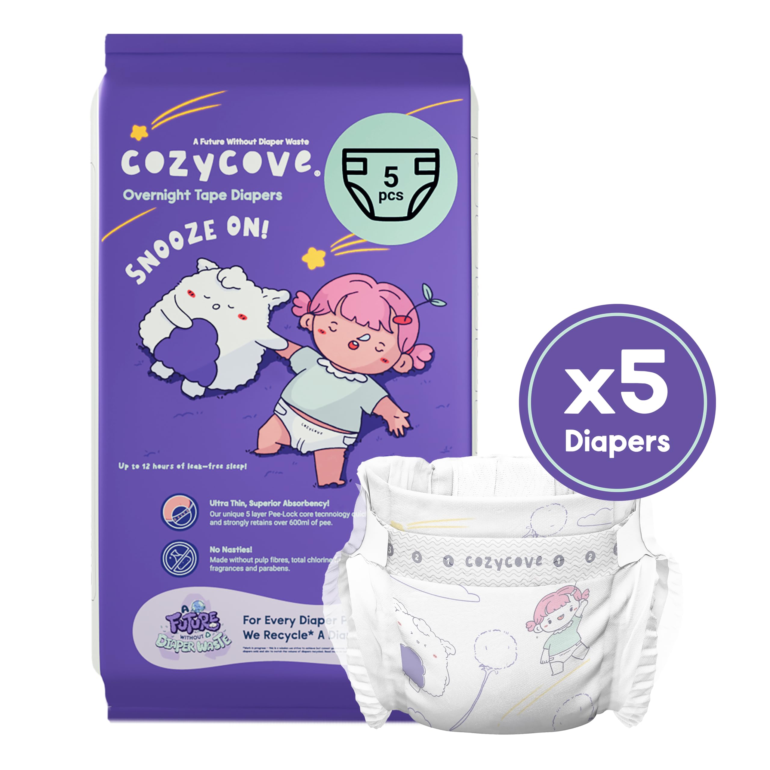 CozyCove Snooze on Slim overnight diaper core absorbs while baby sleeps