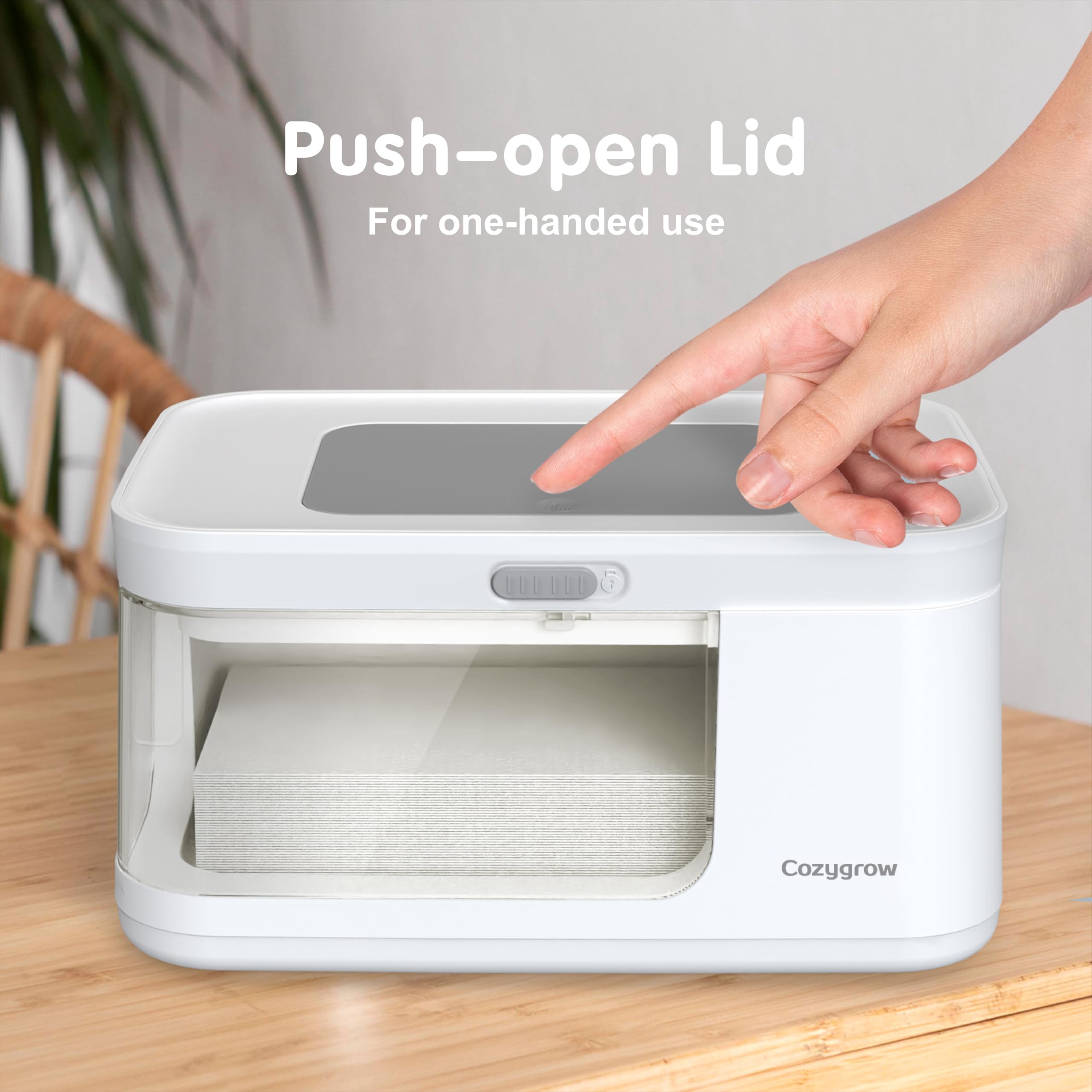 Cozygrow wipe warmer adjustable temperature control from 95 to 131 degrees.