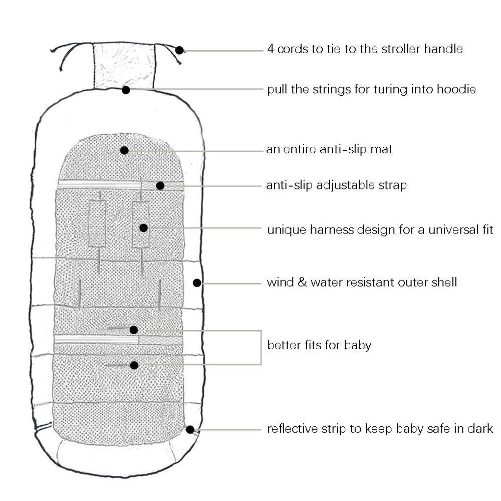CozyMe footmuff's harness slots and reflective strip enhance safety in low light.