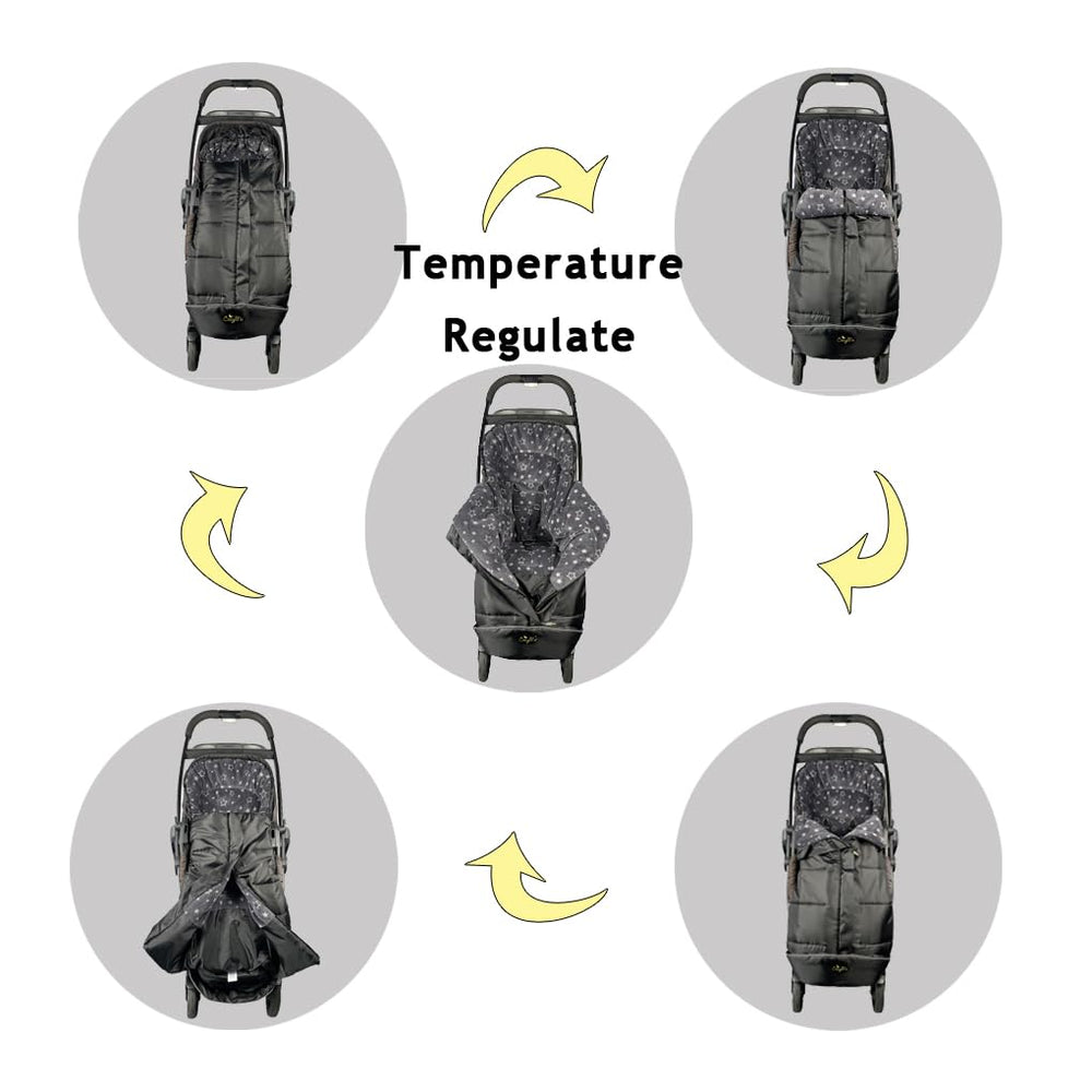 CozyMe footmuff features soft fleece lining for cozy warmth during chilly strolls.