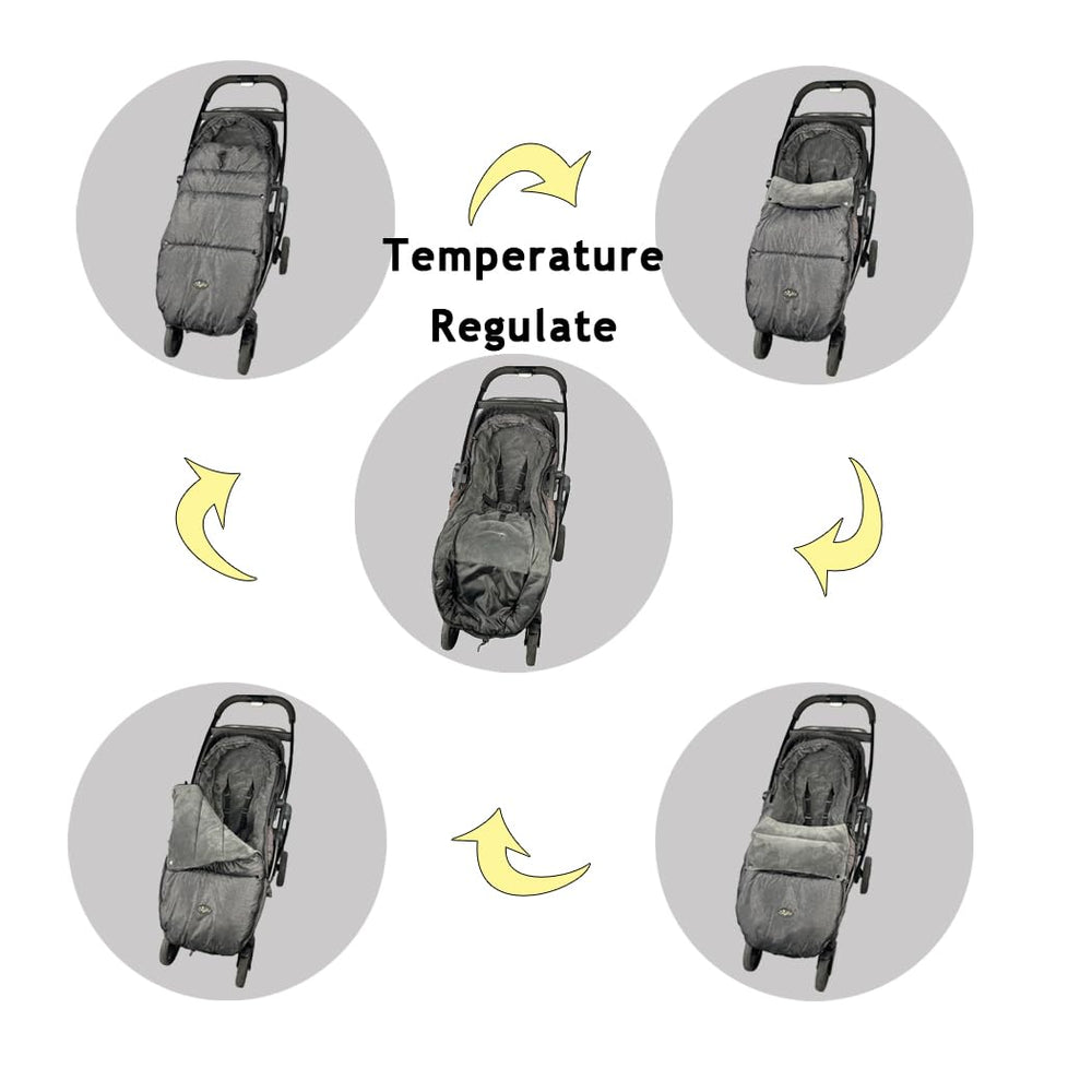 CozyMe footmuff demonstrates universal attachment across major stroller brands.