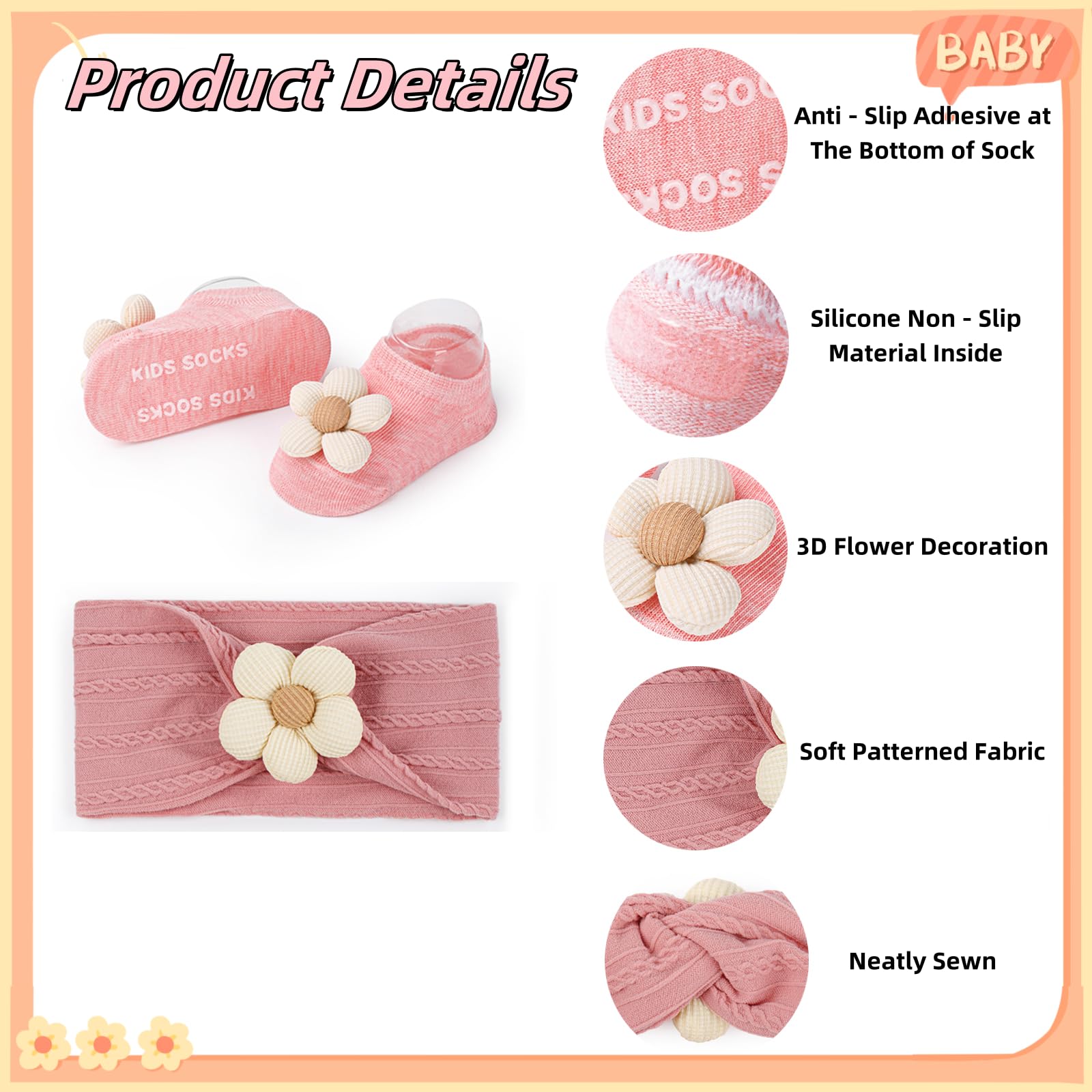 COZYOFFI combed cotton socks with non-slip grips for safe crawling