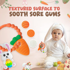 Cozzymore baby teether bunny shape for easy grip and teething relief on tiny hands.