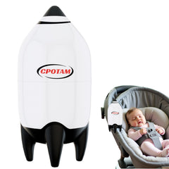 CPOTAM hands-free stroller device securely attached for convenient soothing on the go.