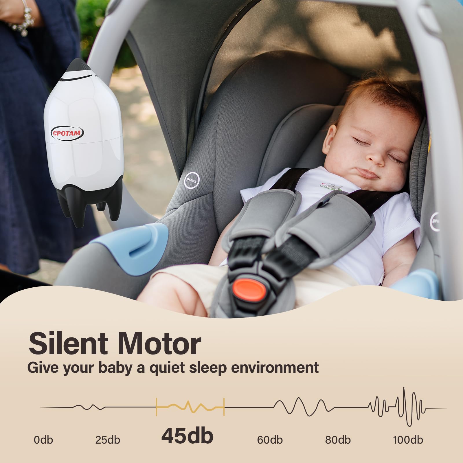 CPOTAM rechargeable baby rocker offers quiet operation for peaceful naps.