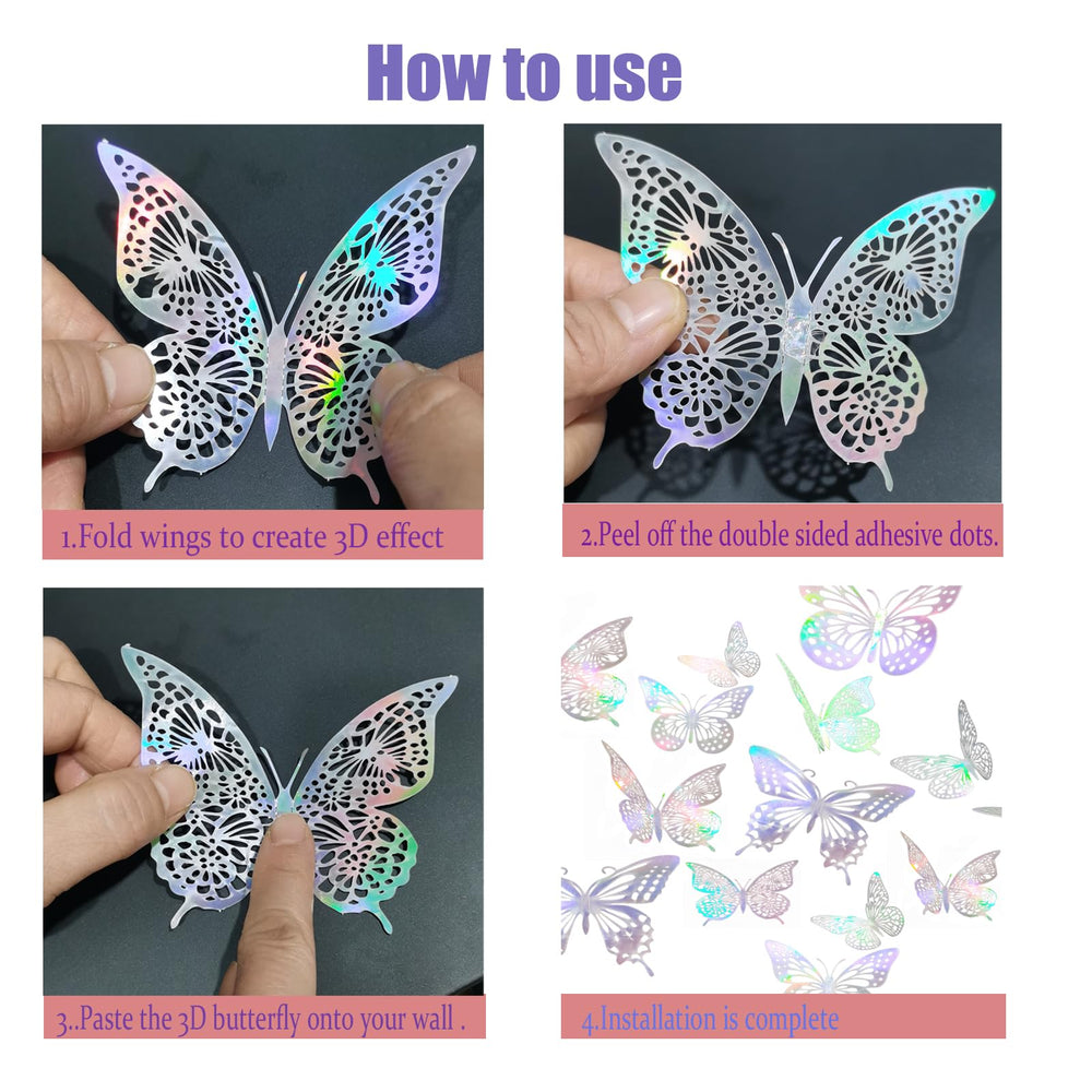 cpqakb 3D butterfly style2 4-inch, reflective silver decor for nurseries