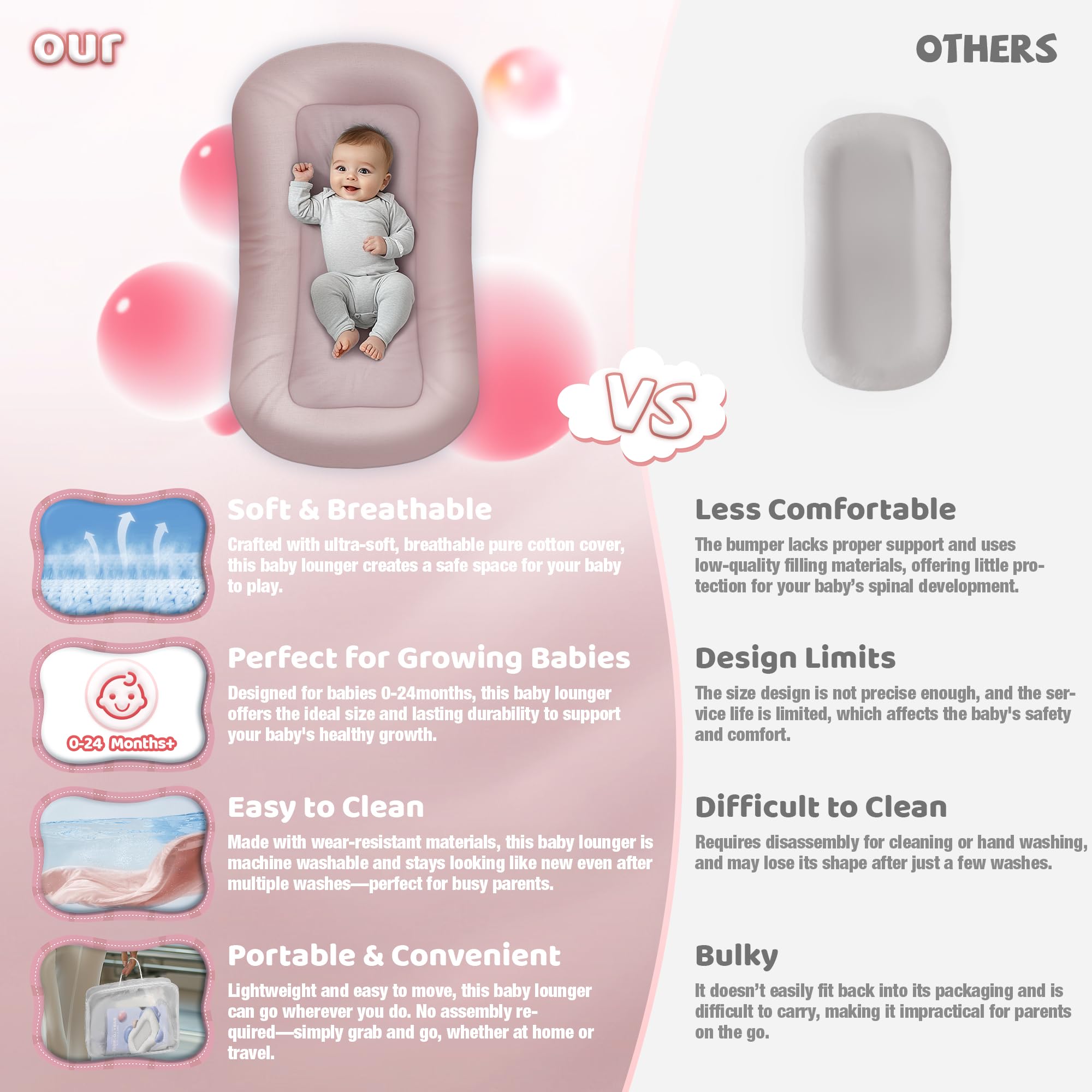 Cpzzkq baby lounger soft cotton cover close-up for breathable comfort