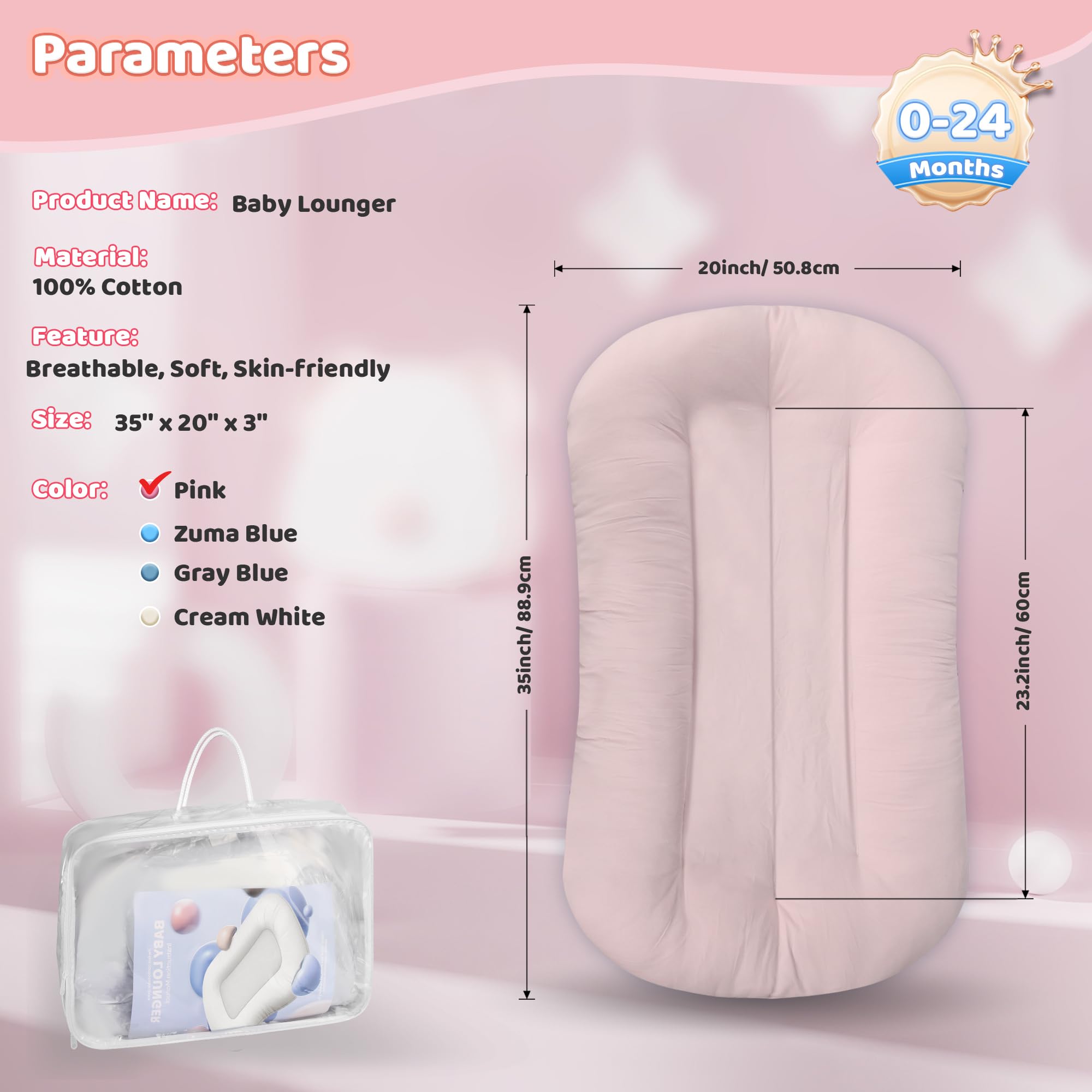 Cpzzkq pink lounger compact for travel and quick room-to-room use