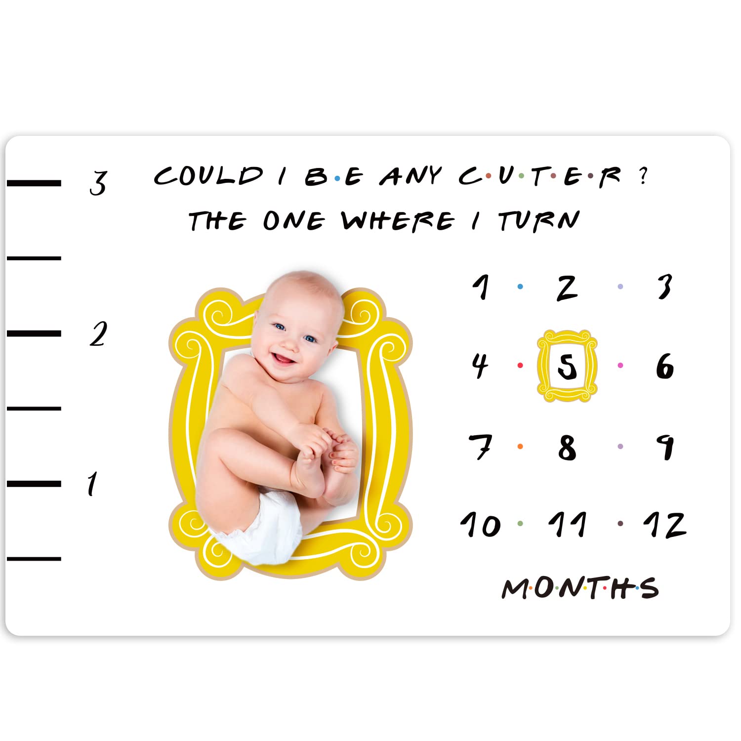 CQNET Friends milestone blanket with yellow frame for adorable monthly photos