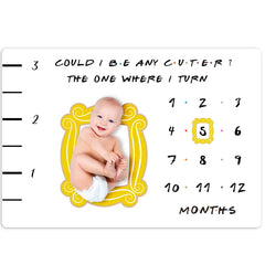 CQNET Friends milestone blanket with yellow frame for adorable monthly photos