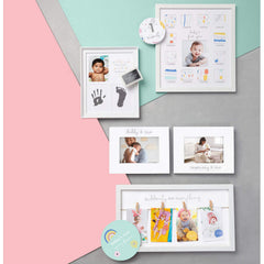 C.R. Gibson frame shows footprint space and photo area, a charming baby keepsake for dresser display.