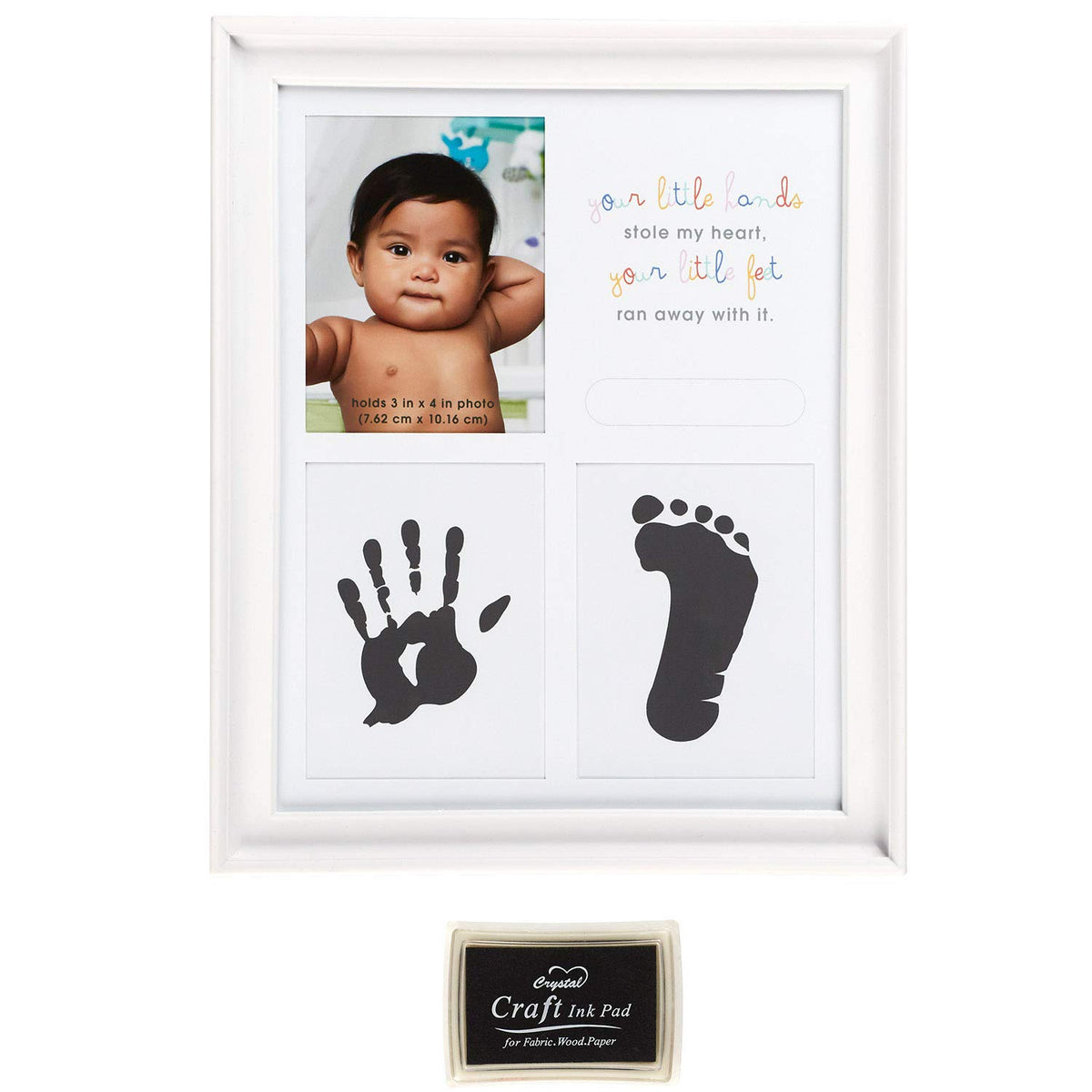 C.R. Gibson frame, front view with handprint and photo space, ideal for nursery keepsakes.