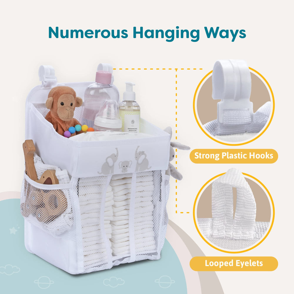CRADLE STAR hanging diaper caddy mounted on wall saves space in small nurseries