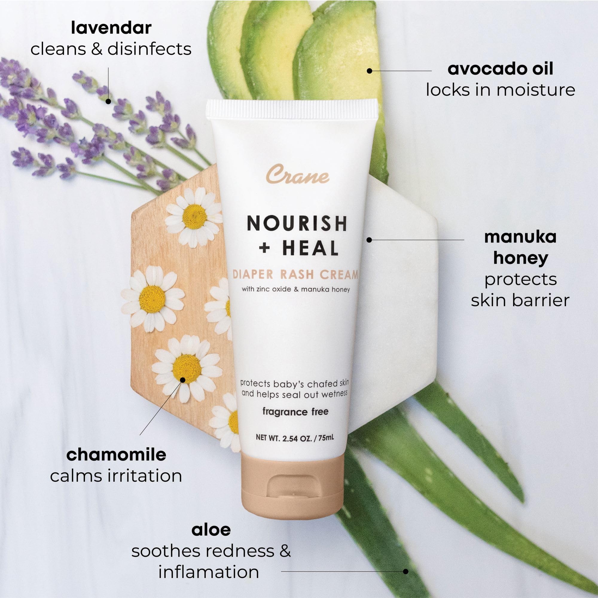 Crane Baby Diaper Cream manuka honey ingredient emphasizes natural healing properties.