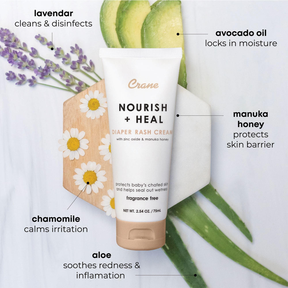 Crane Baby Diaper Cream manuka honey ingredient emphasizes natural healing properties.