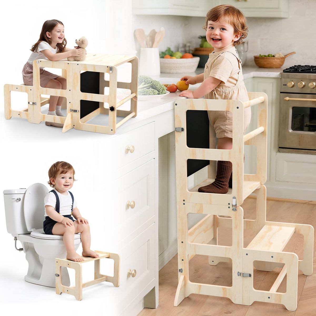 Cravenook toddler step stool in kitchen, providing stable support for safe meal prep.