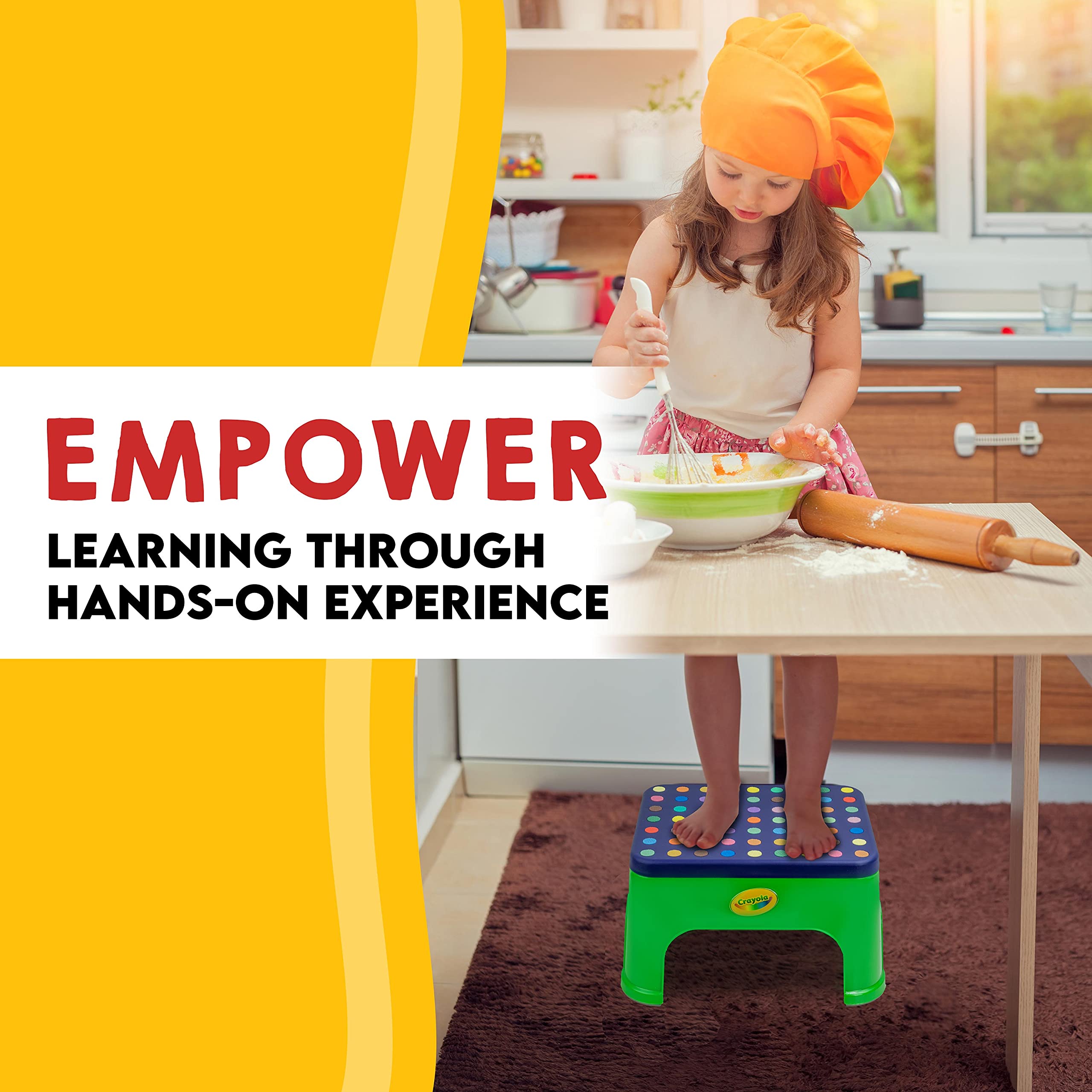 Crayola stool features soft grip bottom to prevent movement.