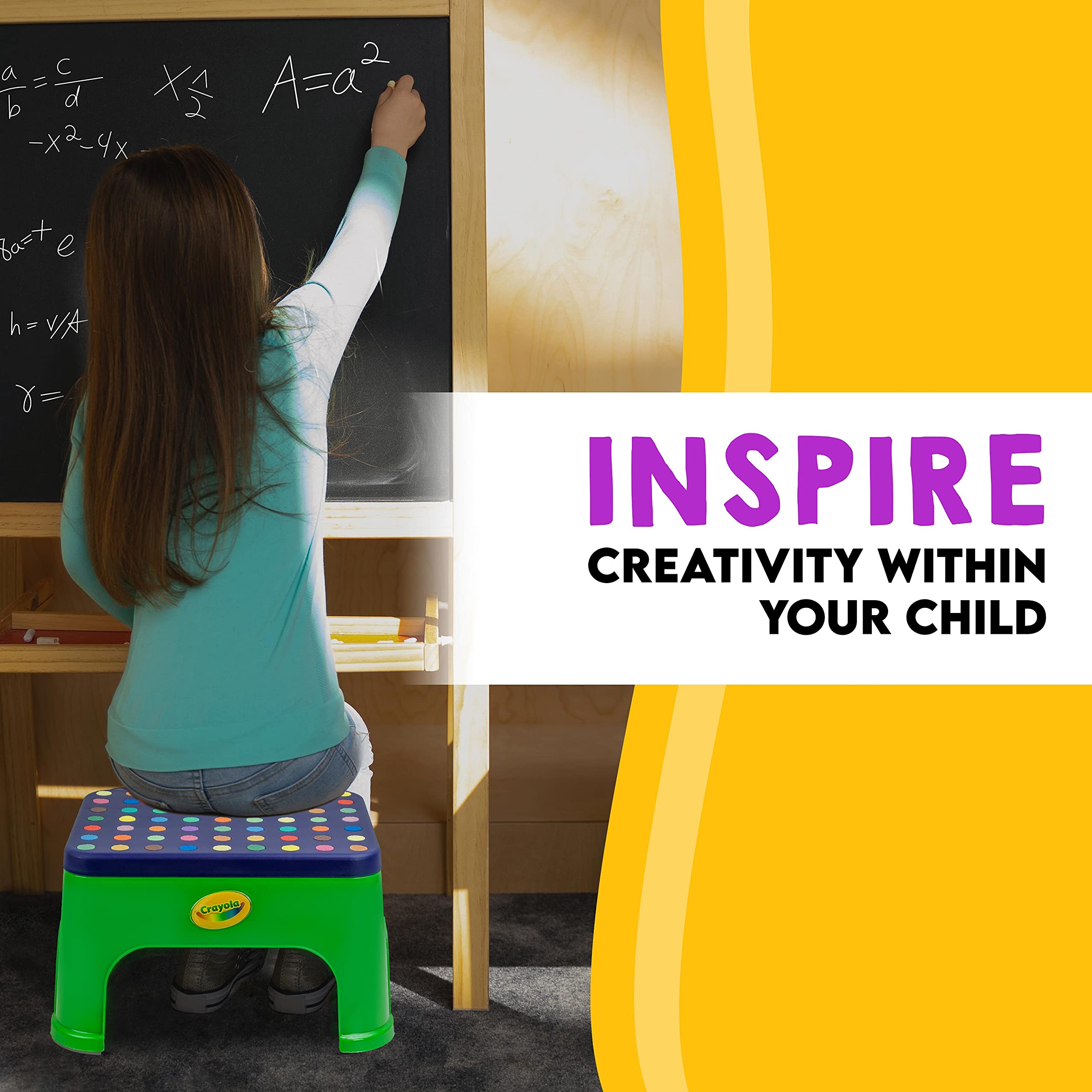 Crayola stool ideal for kitchen, bathroom, and closet access.