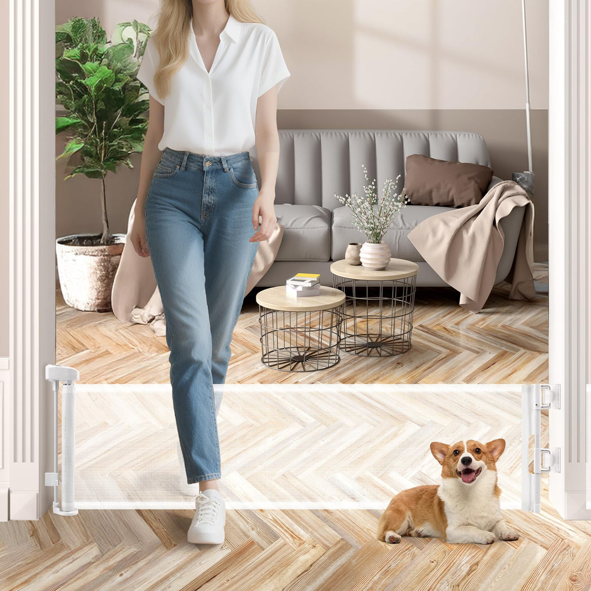 Crazydeer short dog gate assembly view shows easy step-over design for adults