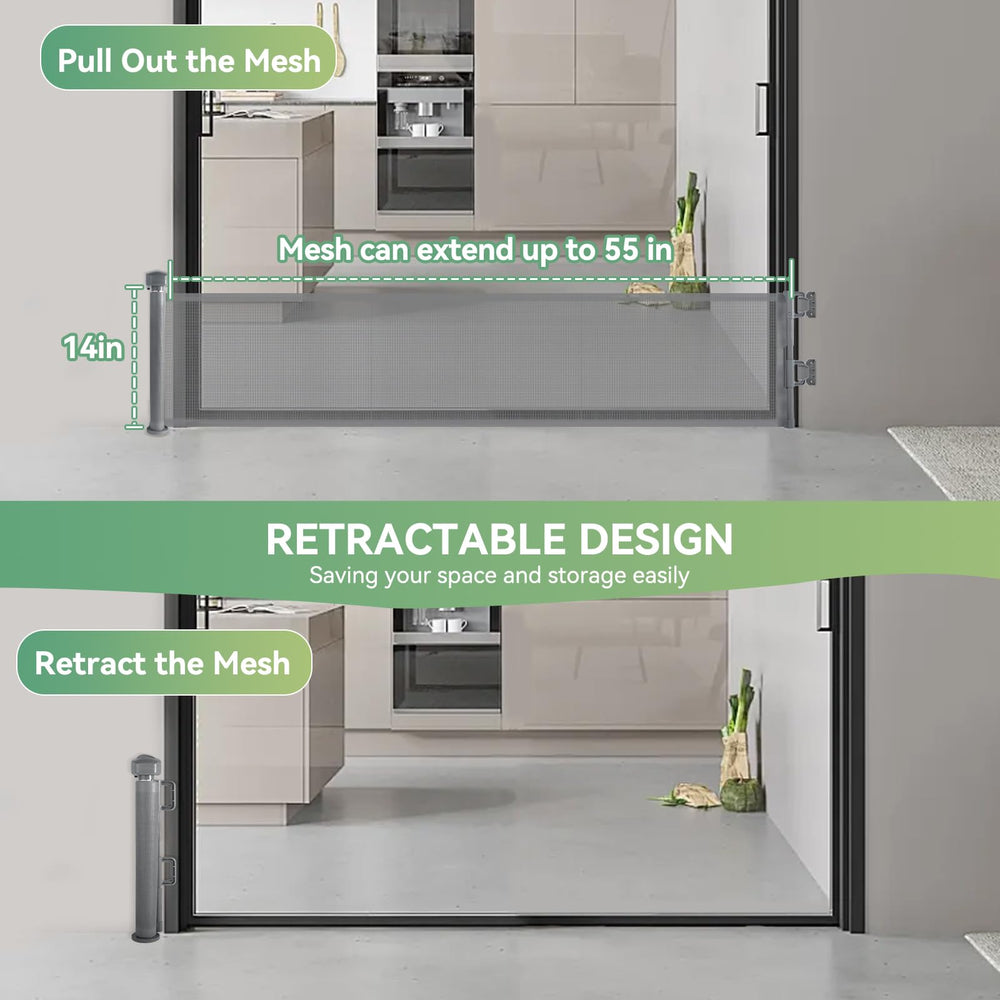 Crazydeer space-saving retractable gate stores flat when not in use