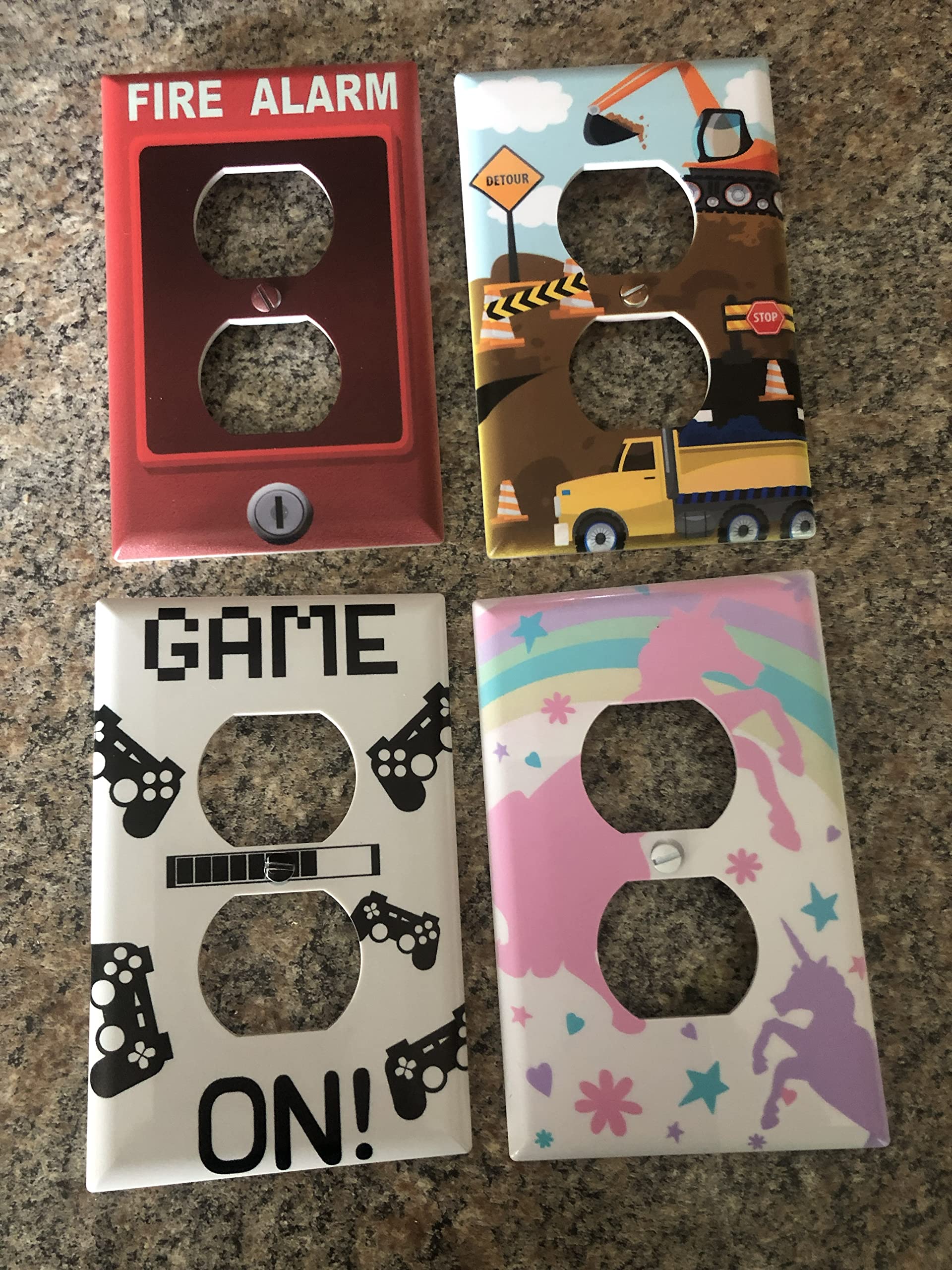 Create-A-Mural construction-truck outlet plate fits 3x5 switches for a themed nursery or playroom.