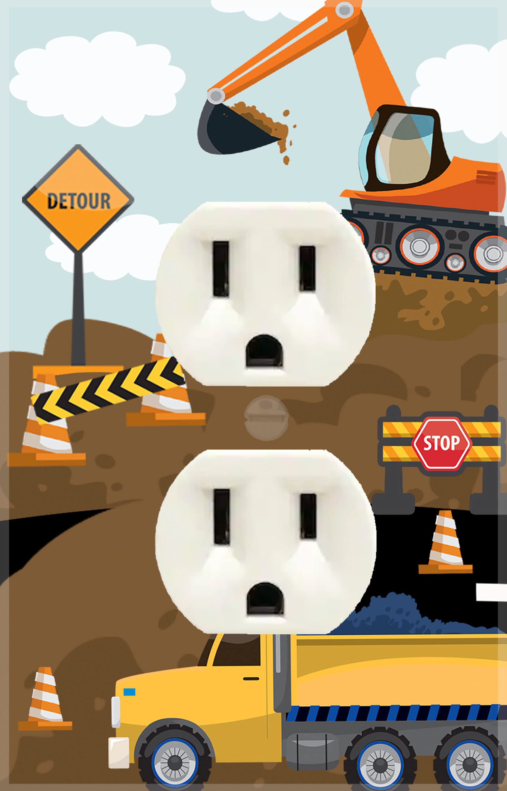 Create-A-Mural construction-truck outlet switch cover adds playful decor and easy switch visibility.
