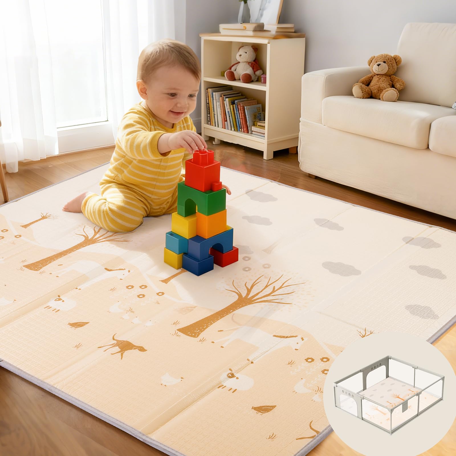 CreateBay baby crawling mat provides cushioned space on hard floors.