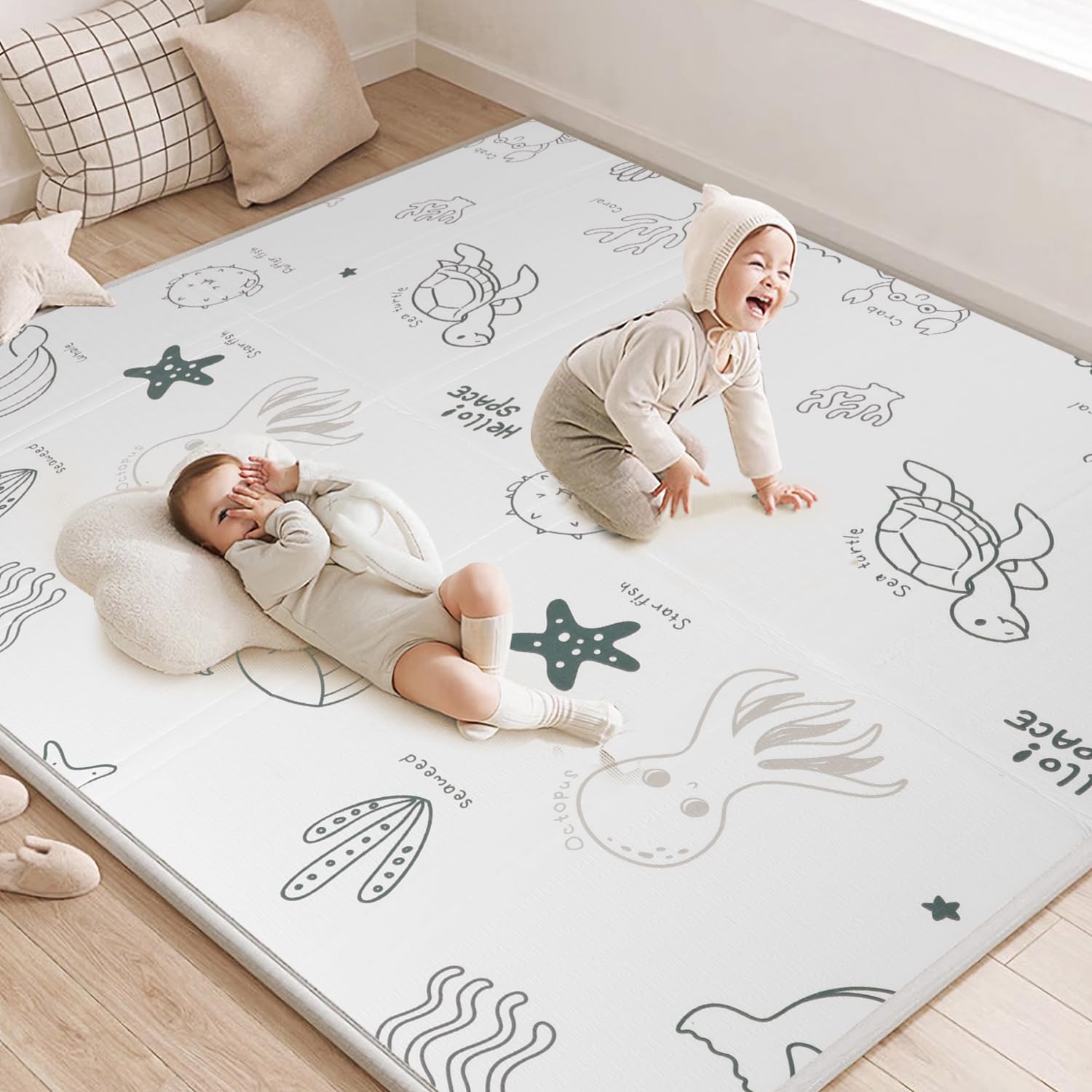 CreateBay foldable baby play mat folded for compact storage