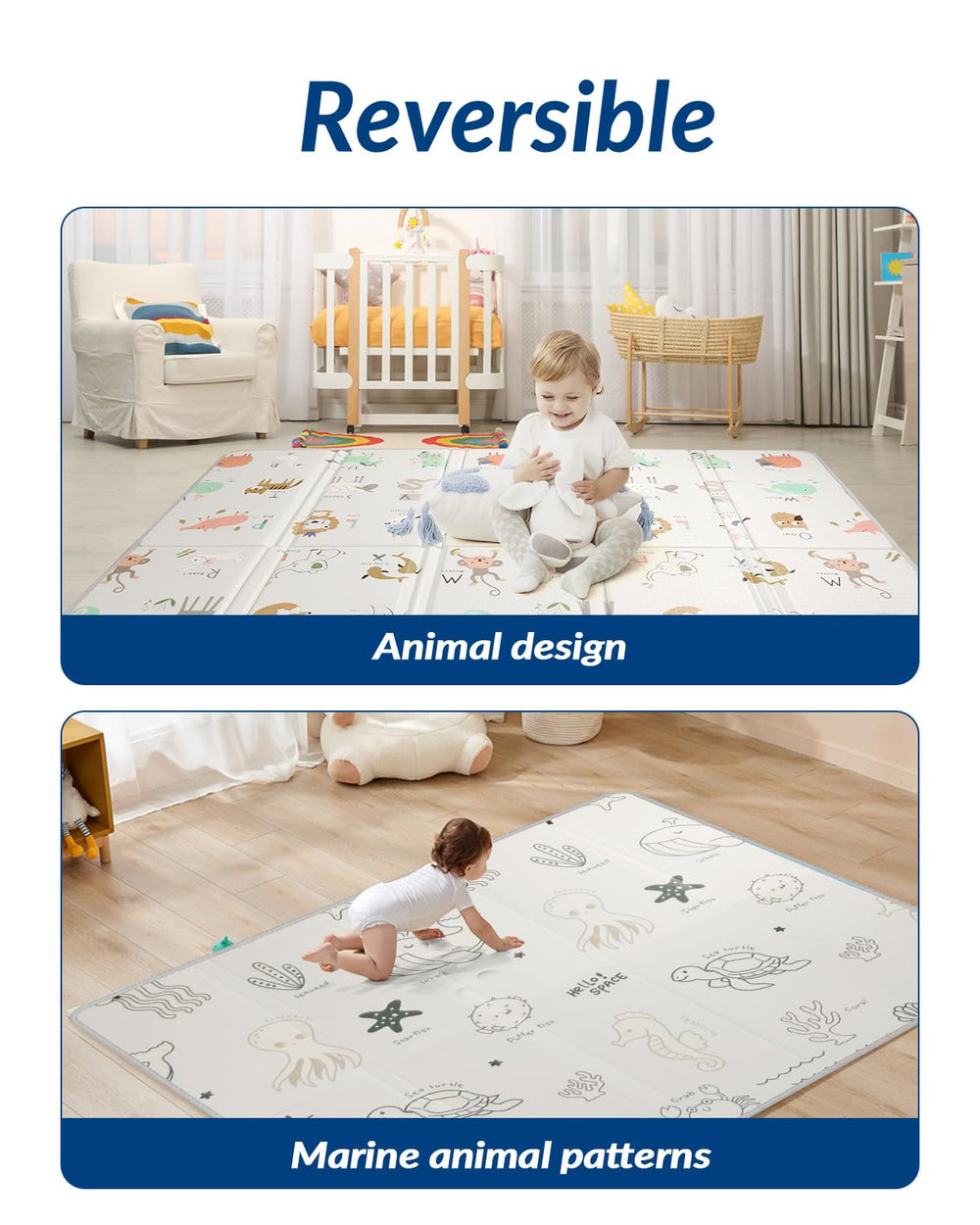 CreateBay foldable baby play mat unfolded to cover large crawling area