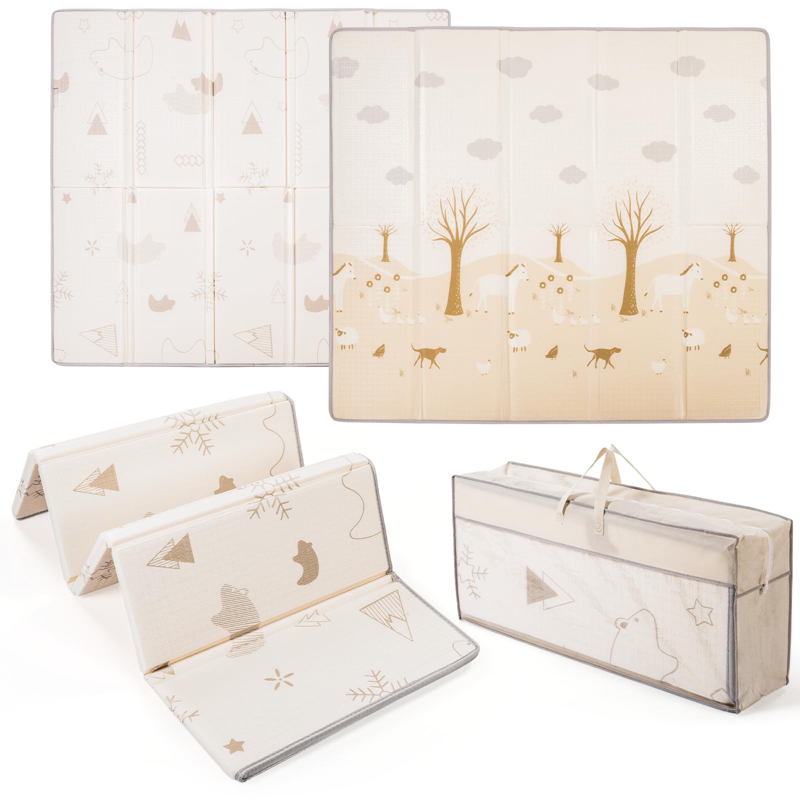 CreateBay large foldable play mat folded in its carry bag for travel.