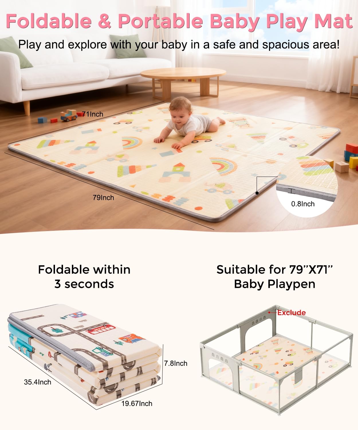 CreateBay cushioned foam surface cushions babies during crawling and turns
