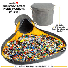 Creative QT SlideAway collapsible bin with drawstring keeps small bricks organized