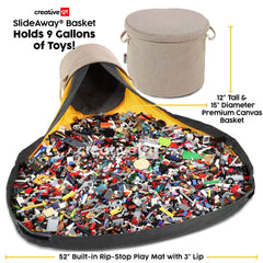Creative QT SlideAway collapsible bins store bricks and toys neatly.