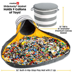 Creative QT SlideAway drawstring cleanup enables fast tidying after play.